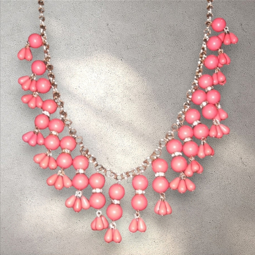 J. Crew goldtone rhinestone coral orange bib statement bead necklace Coral